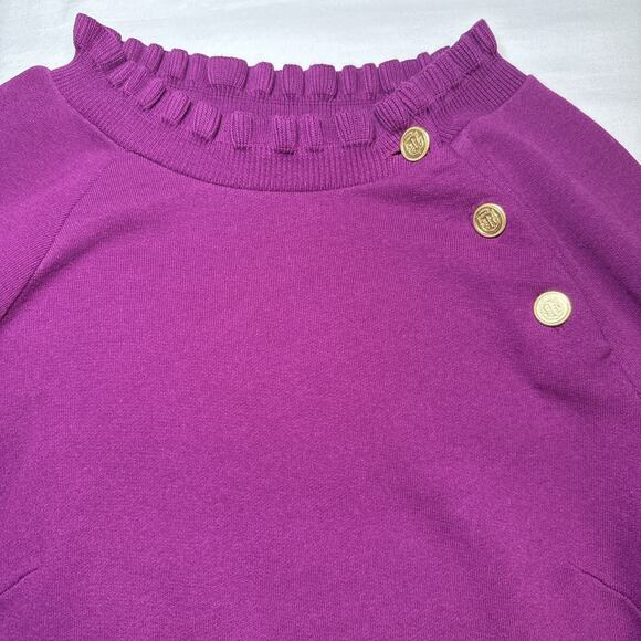Talbots Dress Womens Small Purple Long Sleeve Midi Ruffle Trim 100% Cotton NWOT - Picture 2 of 15